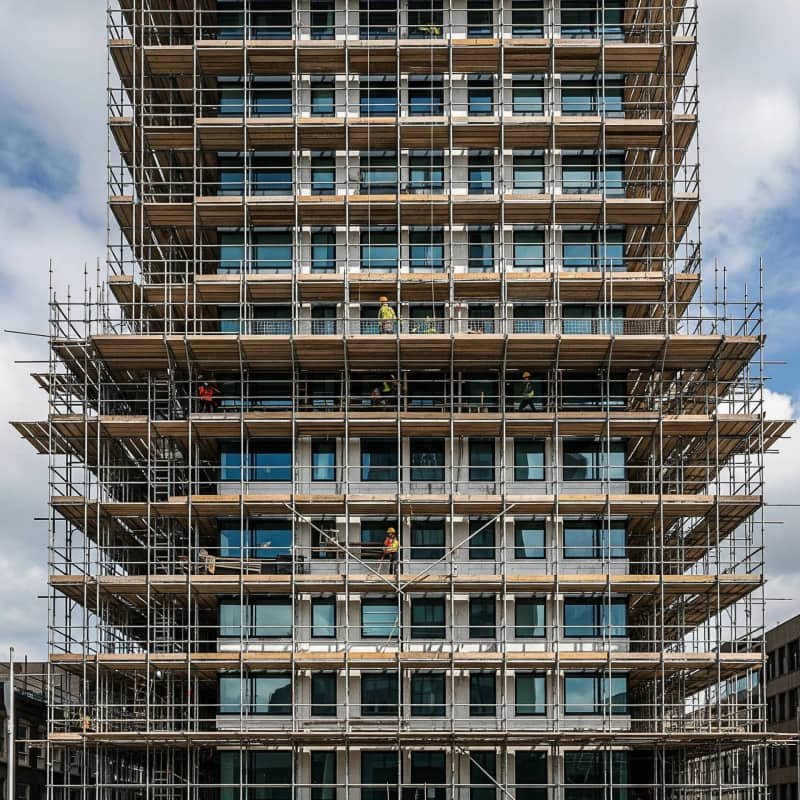 Edificio de oficinas en construcción, proyecto inmobiliario de usos mixtos en el Caribe